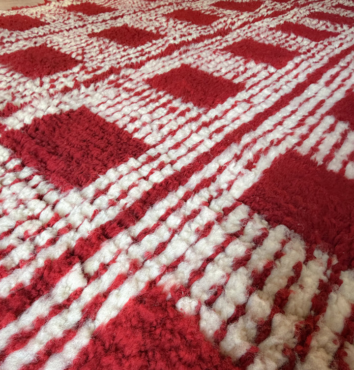 Authentic Custom Beni Ourain Rug | Bold Red &amp; Cream Checkered Grid
