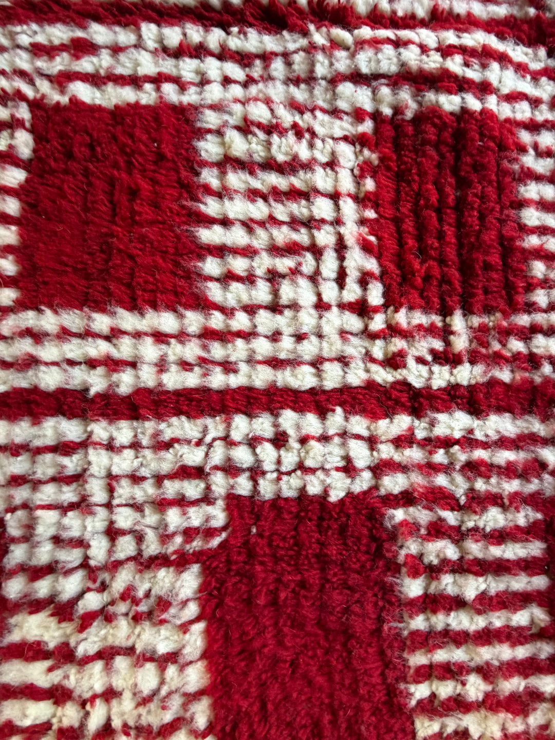 Custom Beni Ourain Rug | Bold Red &amp; Cream Checkered Grid
