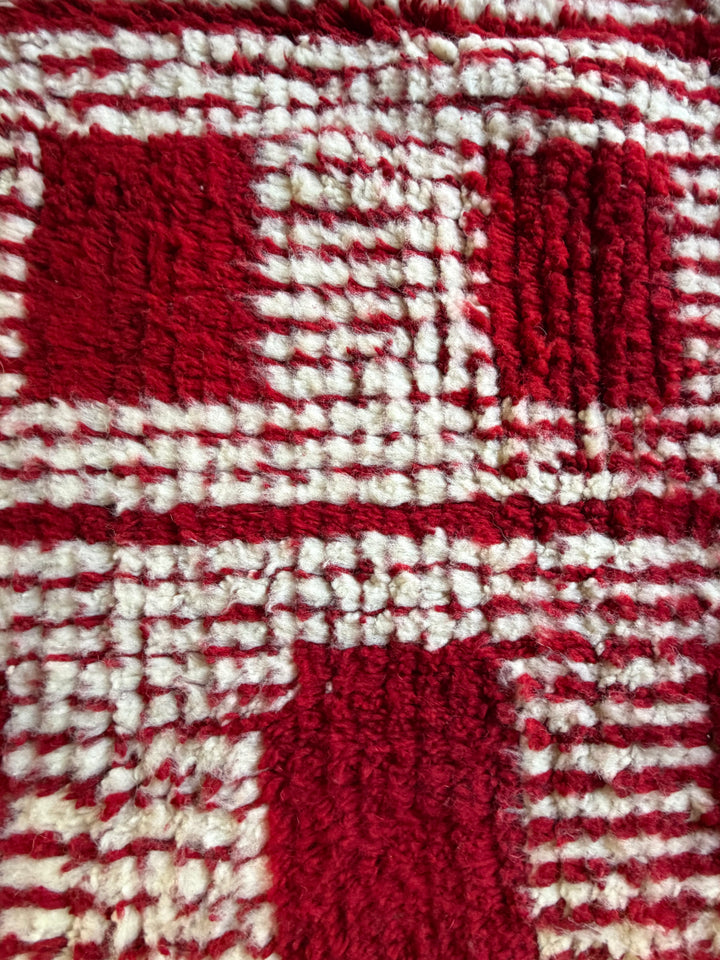 Custom Beni Ourain Rug | Bold Red &amp; Cream Checkered Grid