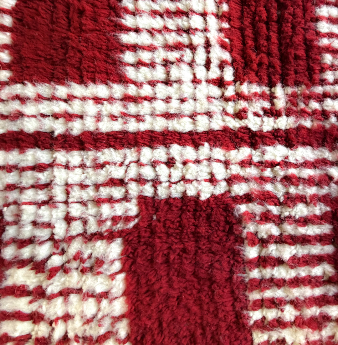Authentic Custom Beni Ourain Rug | Bold Red &amp; Cream Checkered Grid