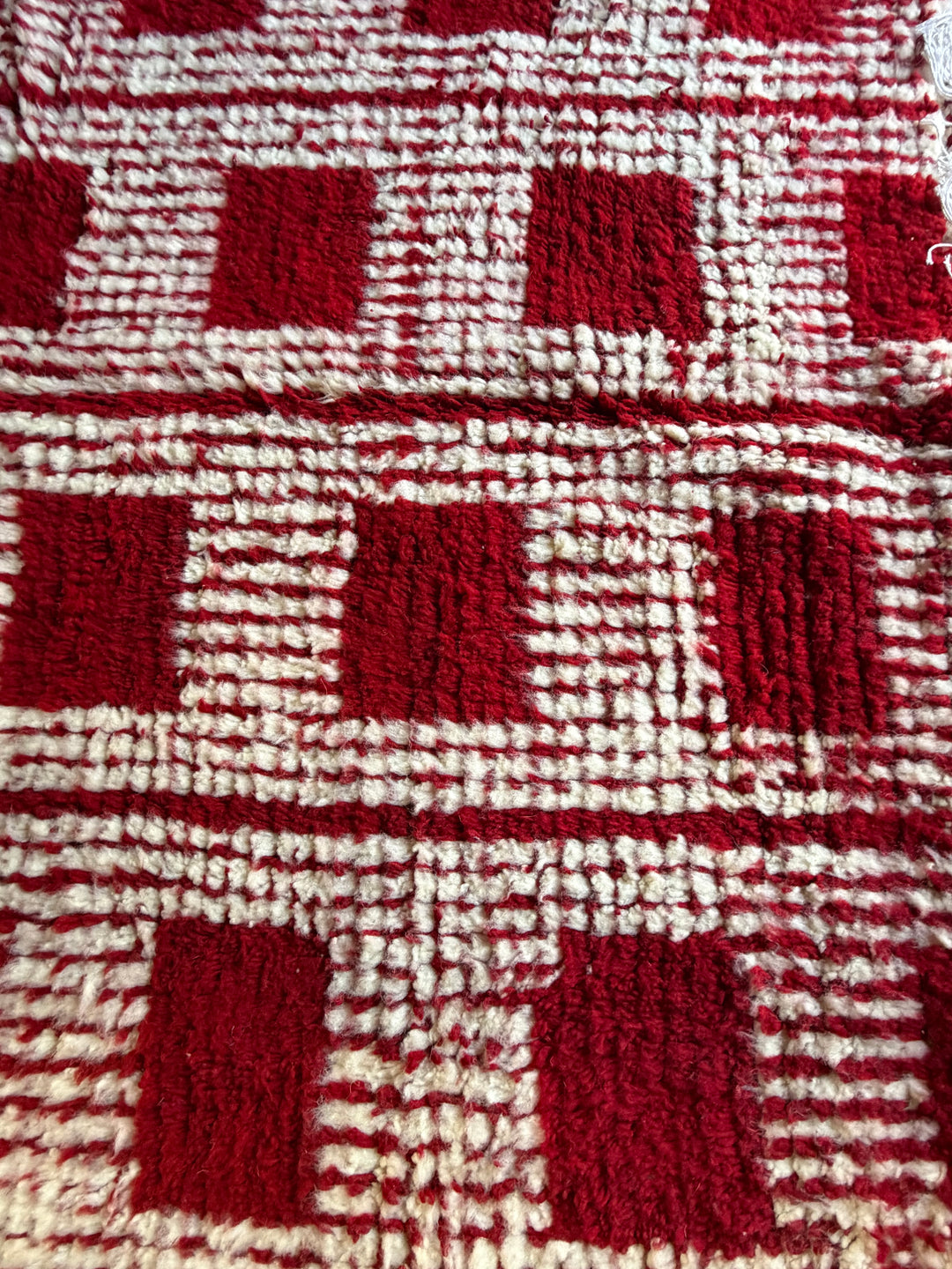 Custom Beni Ourain Rug | Bold Red &amp; Cream Checkered Grid
