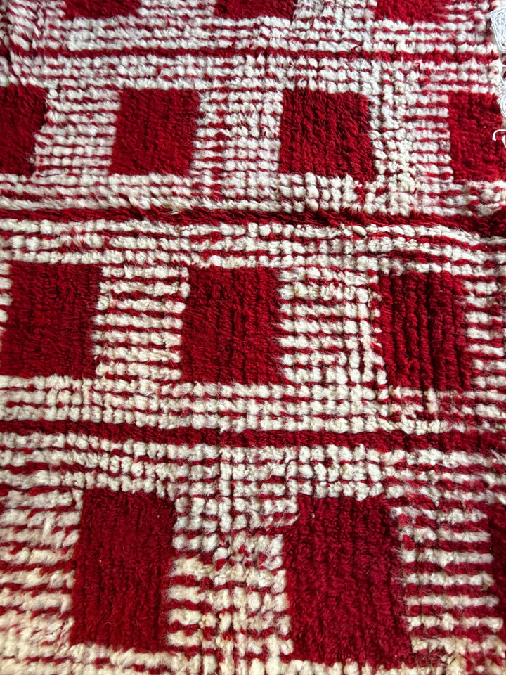 Custom Beni Ourain Rug | Bold Red &amp; Cream Checkered Grid