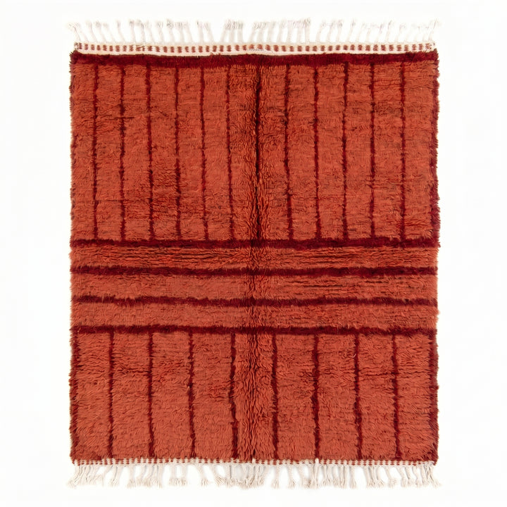 Authentic Custom Beni Ourain Rug | Terracotta &amp; Burgundy Grid