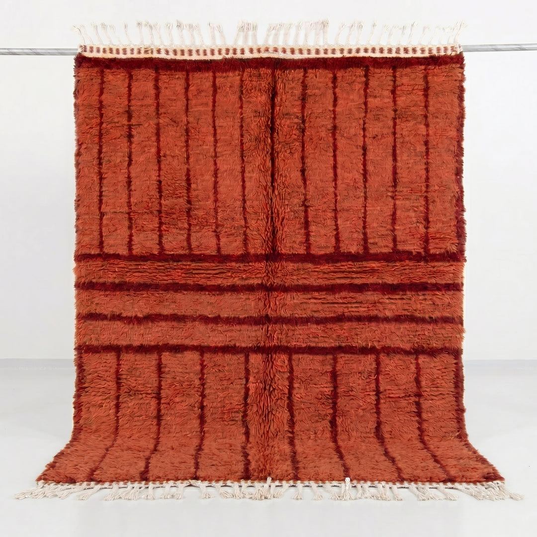 Authentic Custom Beni Ourain Rug | Terracotta &amp; Burgundy Grid