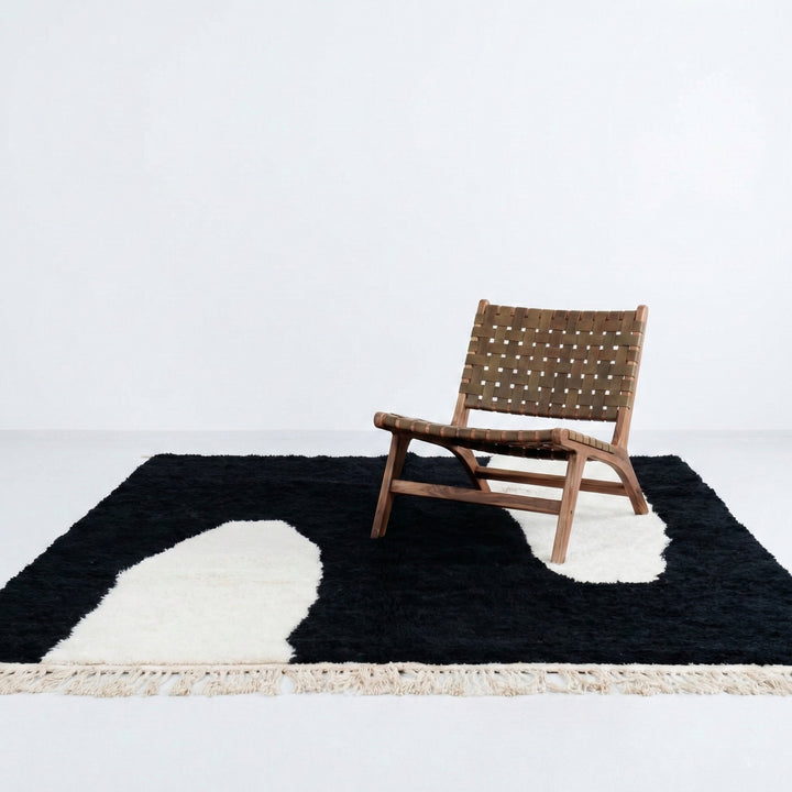 Tapis Beni Mrirt vert olive sur mesure | Abstrait noir et crème