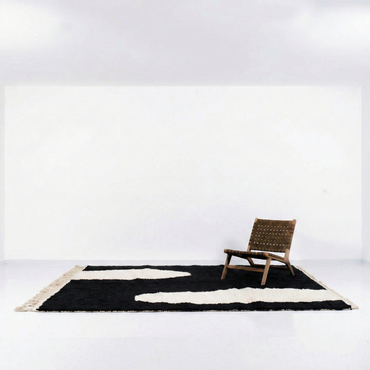 Tapis Beni Mrirt vert olive sur mesure | Abstrait noir et crème