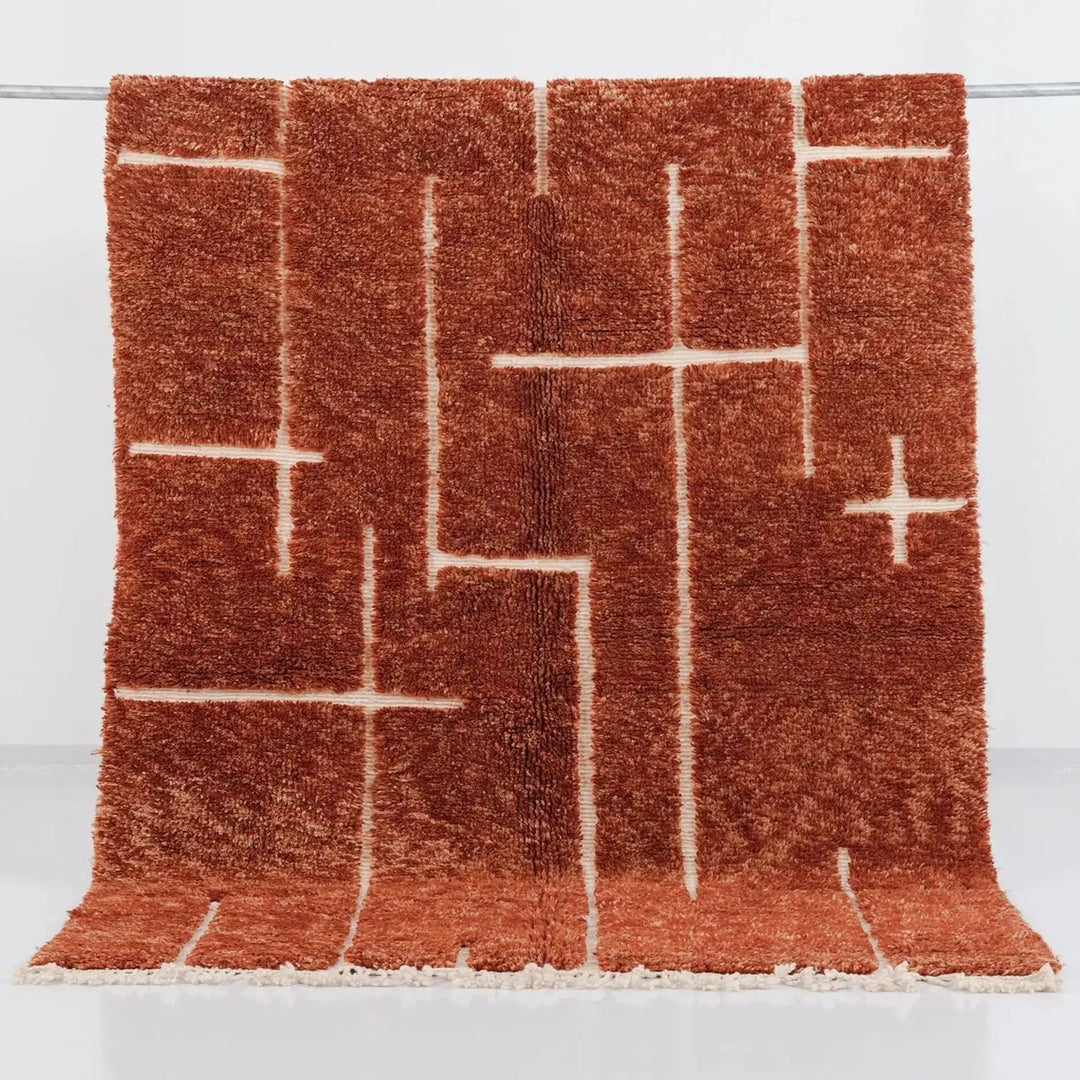 Custom The Aker Beni Mrirt Rug | Hand-Knotted Terracotta &amp; White Geometric Craftily Marrakech