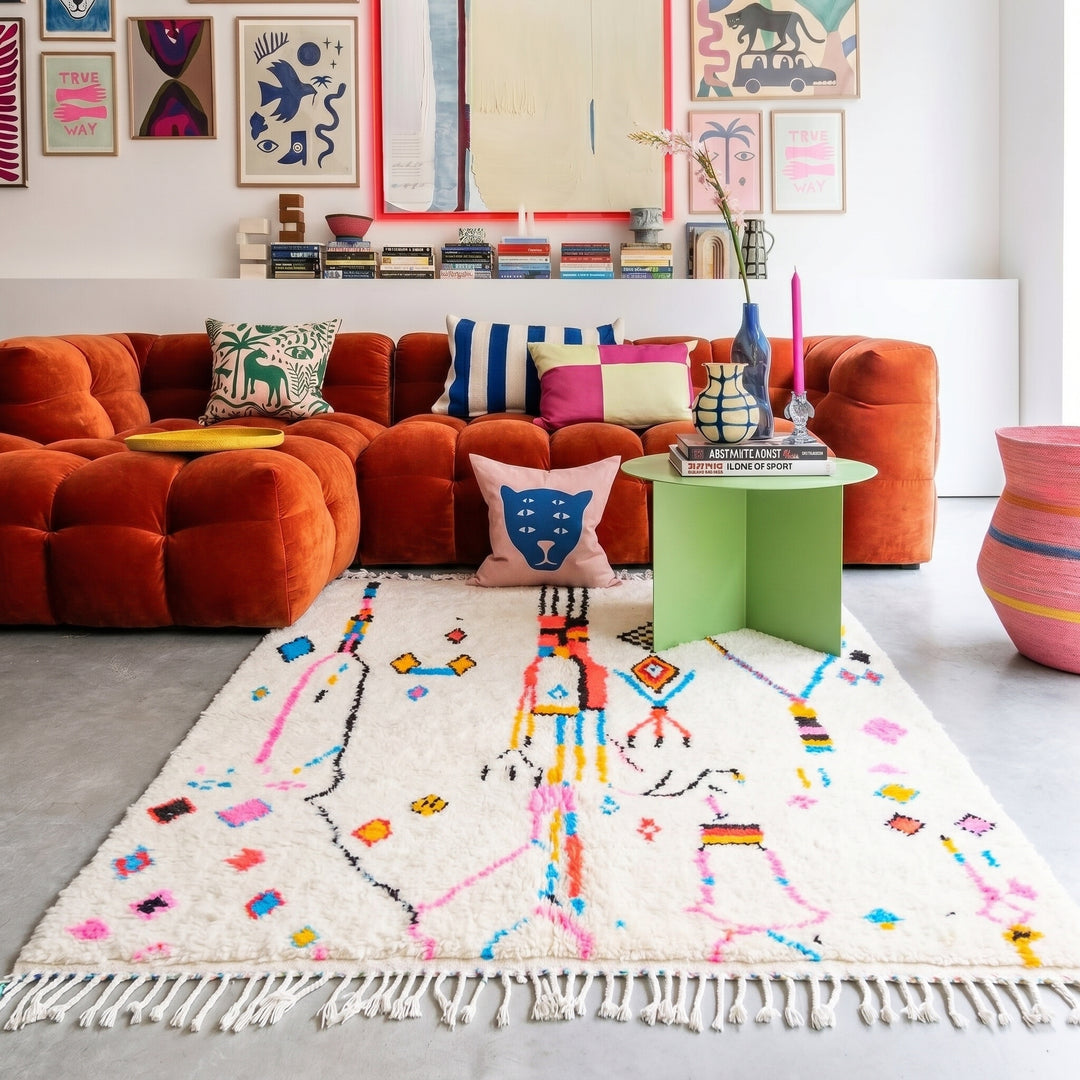 Custom Vibrant Moroccan Azilal | Abstract Neon Geometric Shag
