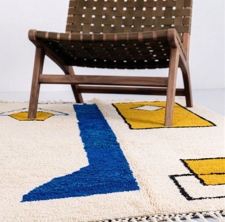 Authentic Custom Beni Ourain Rug – Modern Blue &amp; Mustard