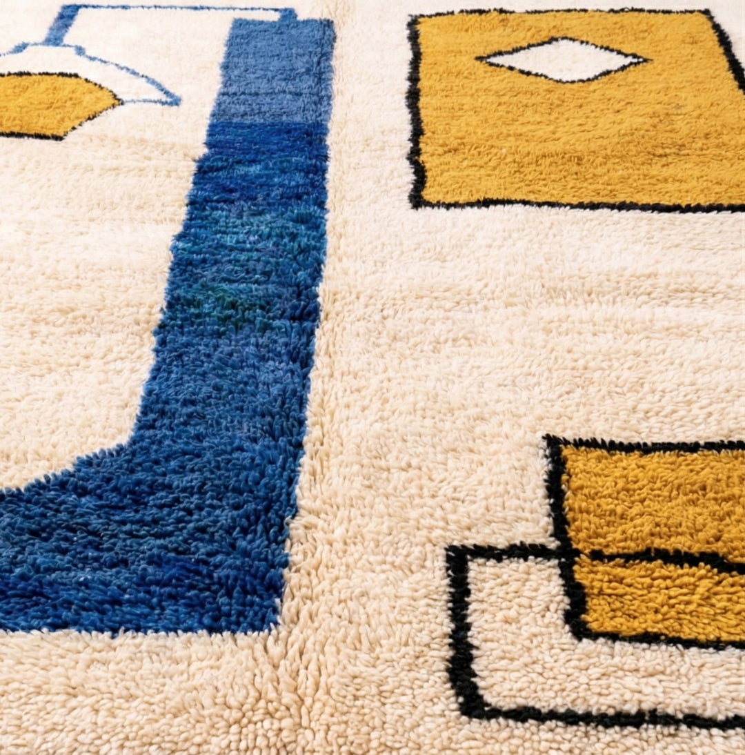 Authentic Custom Beni Ourain Rug – Modern Blue &amp; Mustard