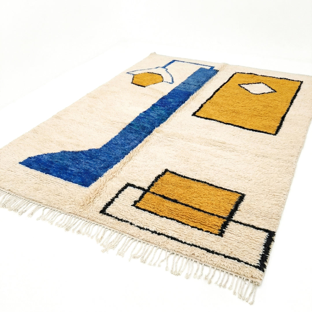 Authentic Custom Beni Ourain Rug – Modern Blue &amp; Mustard