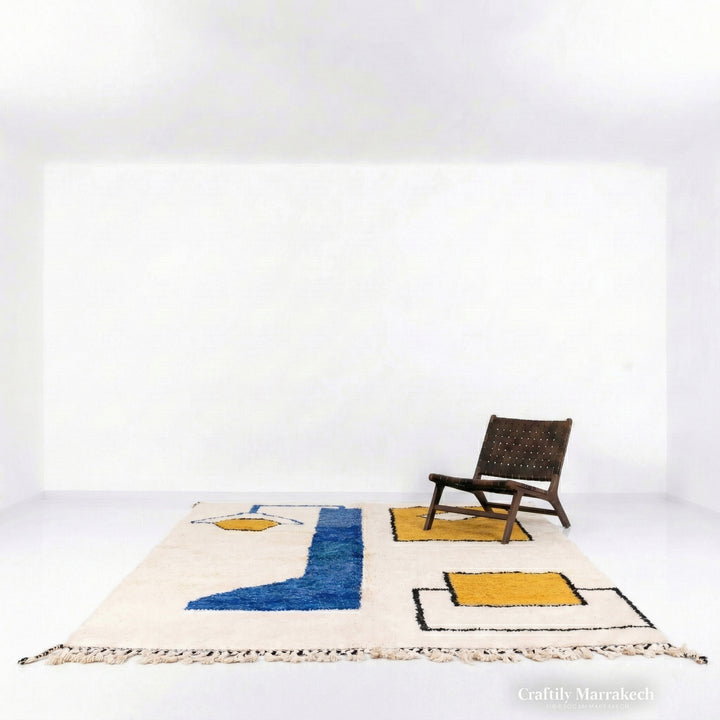 Authentic Custom Beni Ourain Rug – Modern Blue &amp; Mustard