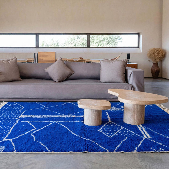 Authentic Custom Beni Ourain Rug - Electric Cobalt Blue &amp; White Geometric