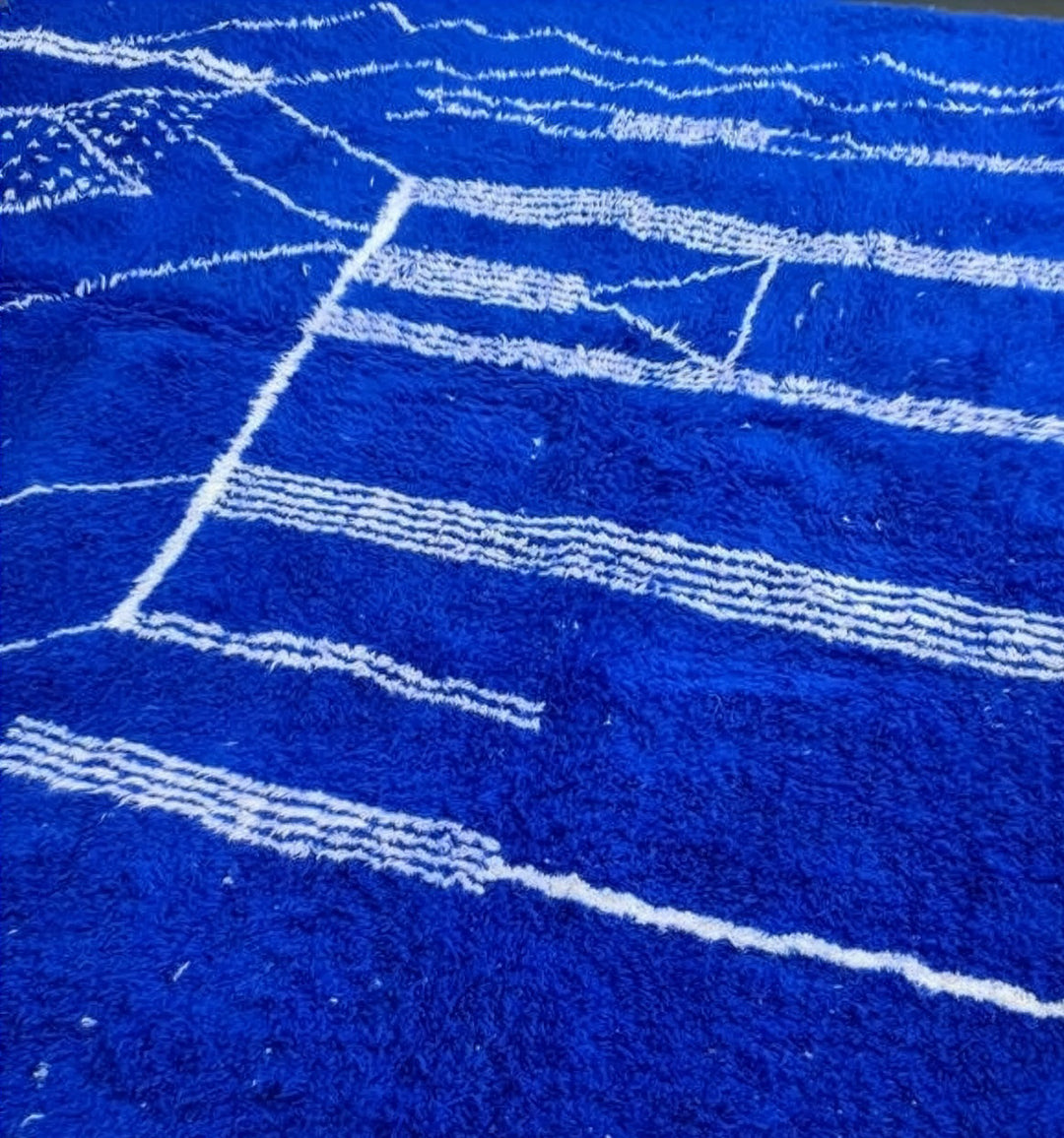 Authentic Custom Beni Ourain Rug - Electric Cobalt Blue &amp; White Geometric