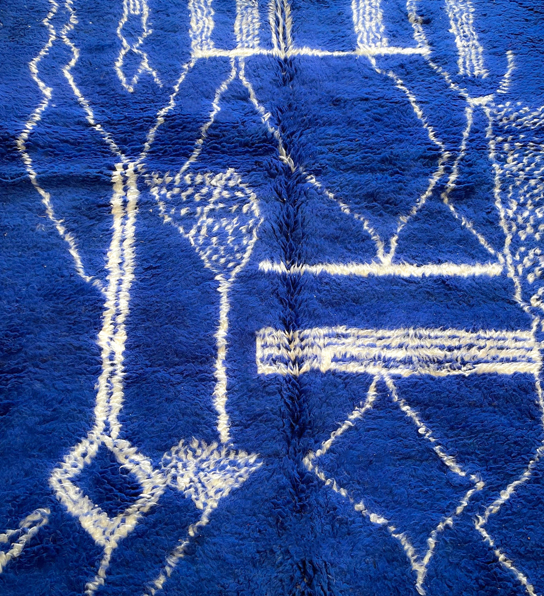 Authentic Custom Beni Ourain Rug - Electric Cobalt Blue &amp; White Geometric