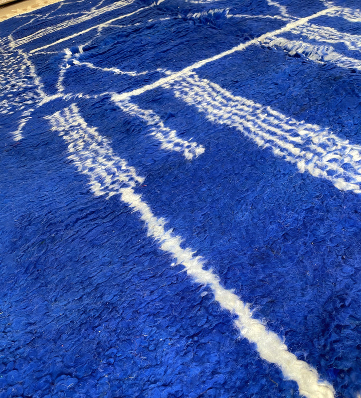 Custom Beni Ourain Rug - Electric Cobalt Blue &amp; White Geometric