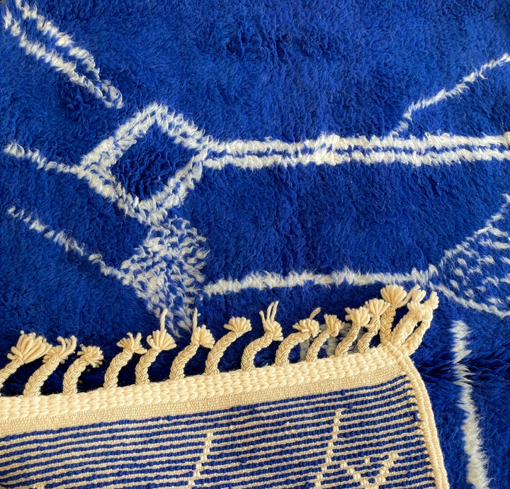 Authentic Custom Beni Ourain Rug - Electric Cobalt Blue &amp; White Geometric