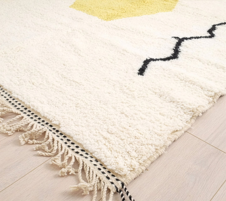 Authentic Custom Beni Ourain Rug | Abstract Line Art &amp; Geometric Accents