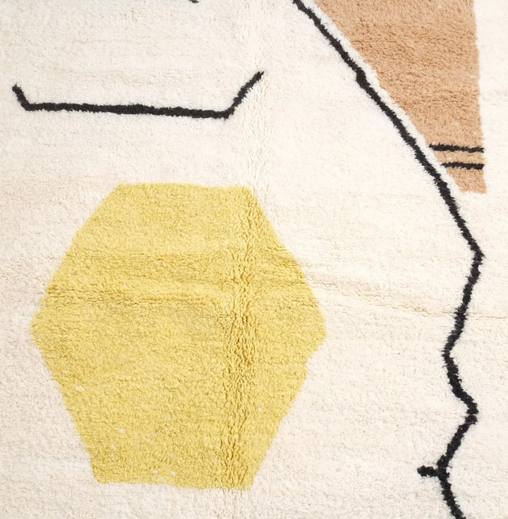 Authentic Custom Beni Ourain Rug | Abstract Line Art &amp; Geometric Accents