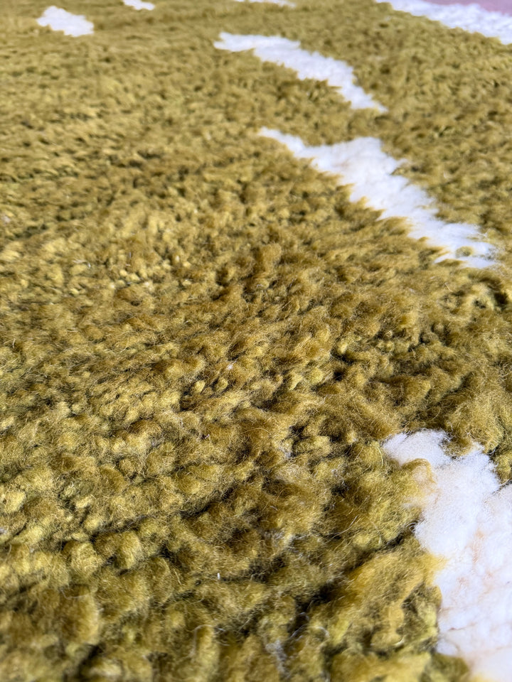 Authentic Custom Beni Ourain Rug | Abstract Olive Green &amp; Cream