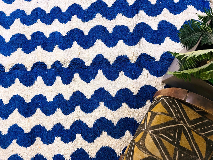 Custom Beni Ourain Rug | Bold Cobalt Blue Zigzag