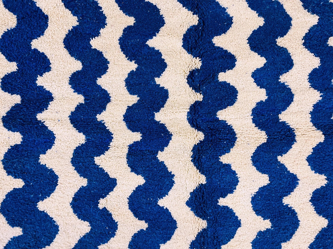 Custom Beni Ourain Rug | Bold Cobalt Blue Zigzag