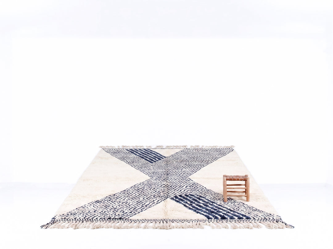 Authentic Custom Beni Ourain Rug | Contemporary Navy Geometric Design