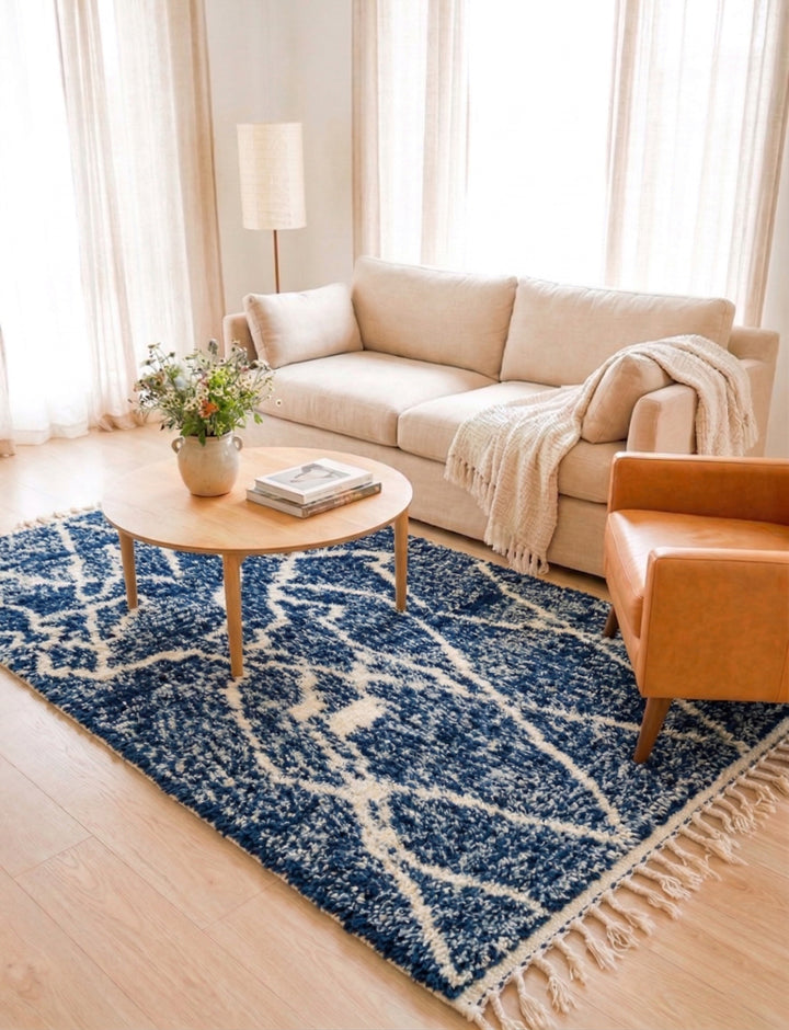 Authentic Custom Beni Ourain Rug | Deep Indigo &amp; Ivory Geometric