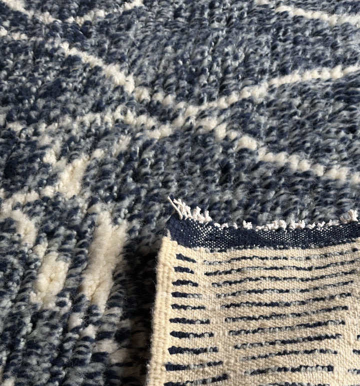 Authentic Custom Beni Ourain Rug | Deep Indigo &amp; Ivory Geometric