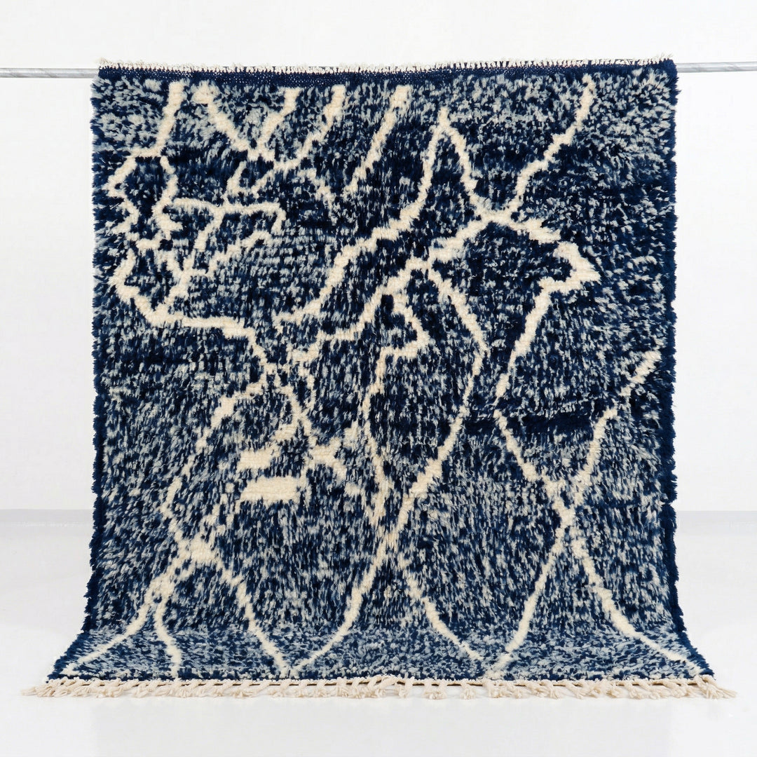 Authentic Custom Beni Ourain Rug | Deep Indigo &amp; Ivory Geometric