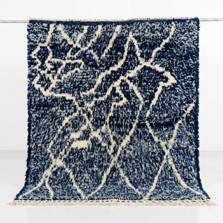 Authentic Custom Beni Ourain Rug | Deep Indigo &amp; Ivory Geometric