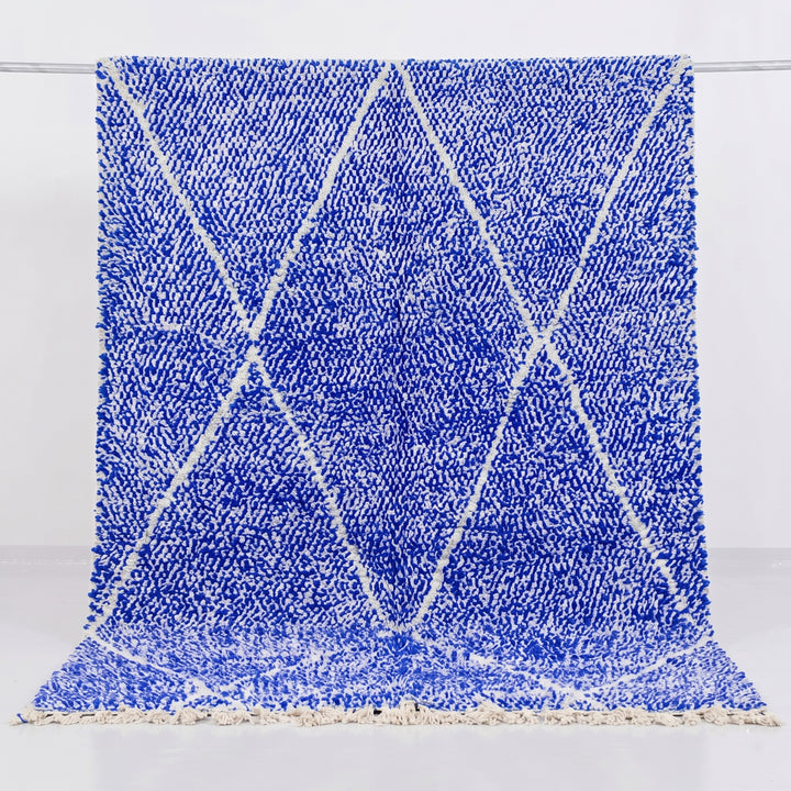 Authentic Custom Beni Ourain Rug  | Royal Blue &amp; Cream Wool Rug