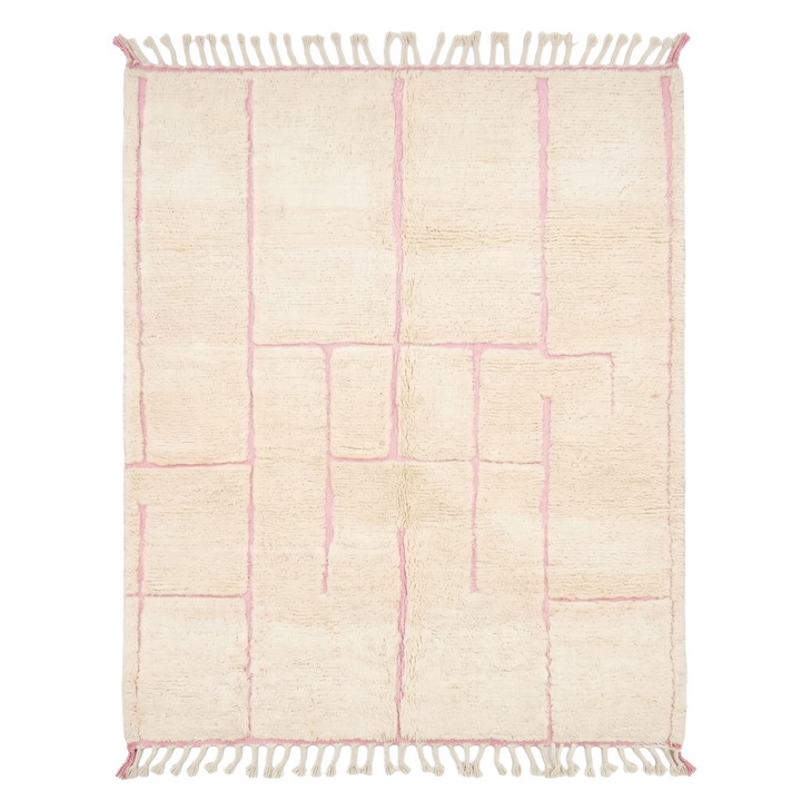 Authentic Custom Beni Ourain Rug | Cream &amp; Pink Modern Geometric Maze
