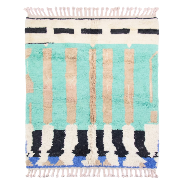 Authentic Custom Beni Ourain Rug | Vibrant Mint Green &amp; Sand Striped