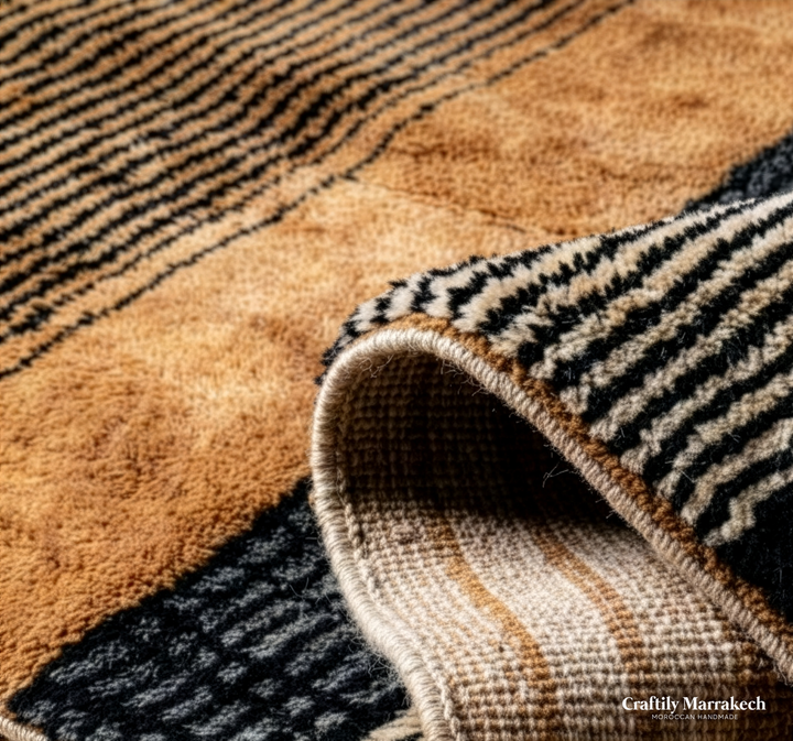 Custom Beni Mrirt Rug – Modernist Geometric Colorblock in Camel &amp; Slate