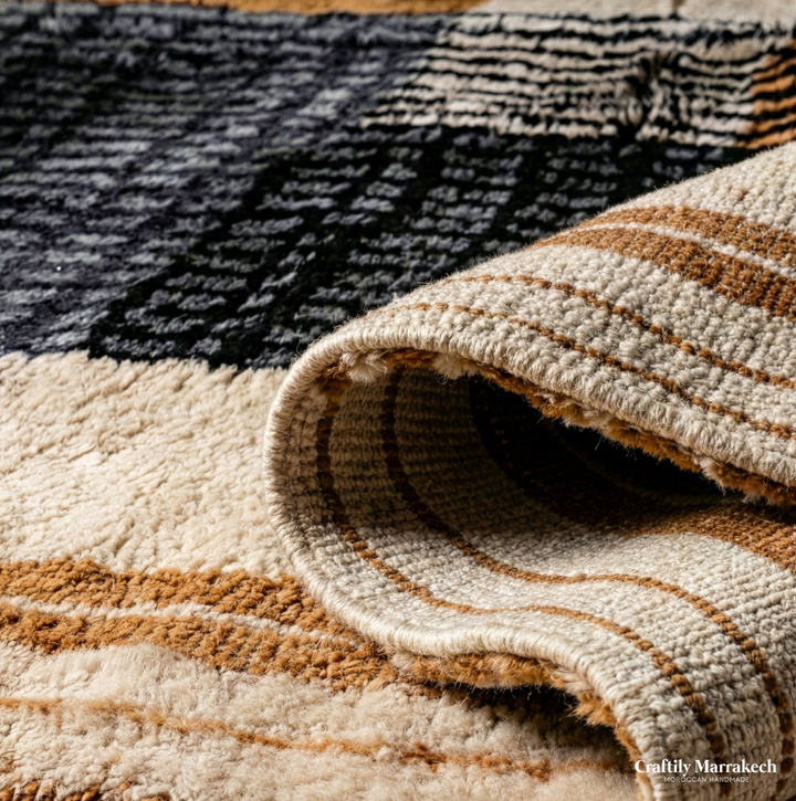 Custom Beni Mrirt Rug – Modernist Geometric Colorblock in Camel &amp; Slate