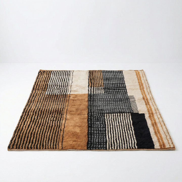 Custom Beni Mrirt Rug – Modernist Geometric Colorblock in Camel &amp; Slate