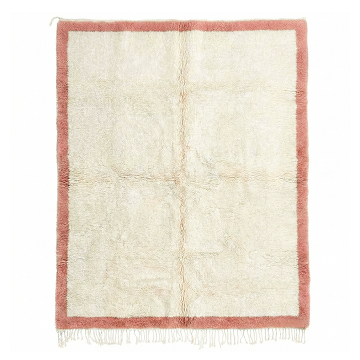 Custom Beni Mrirt Rug | Cream &amp; Peach Pink Border Beni Mrirt Rug
