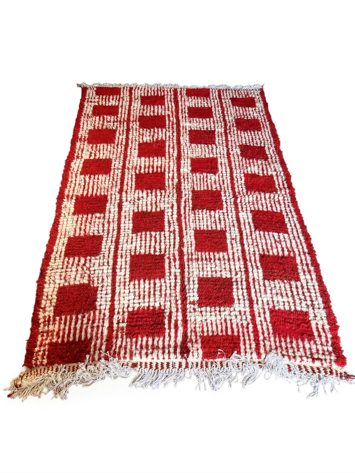 Authentic Custom Beni Ourain Rug | Bold Red &amp; Cream Checkered Grid