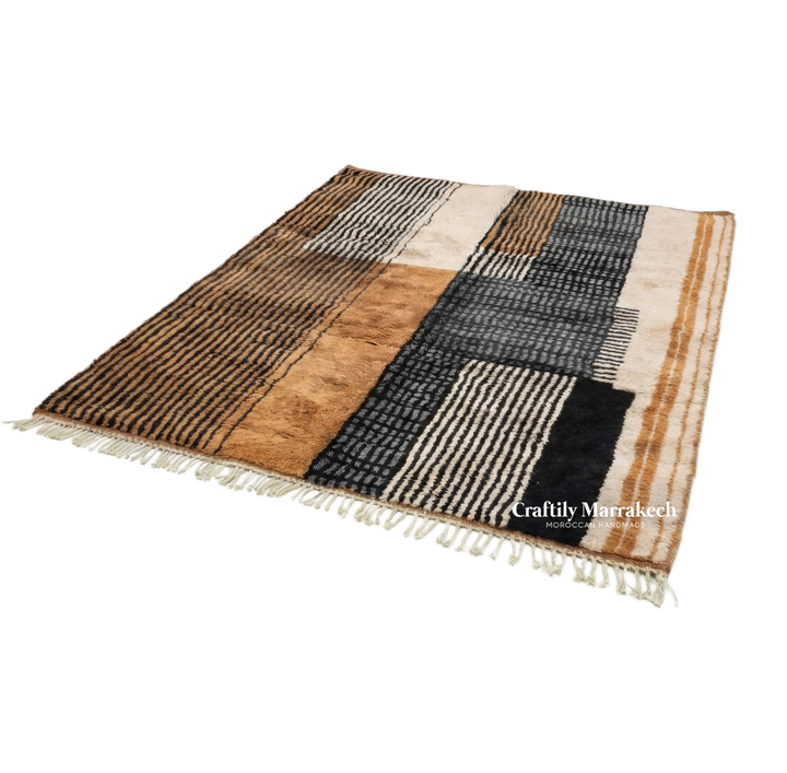 Custom Beni Mrirt Rug – Modernist Geometric Colorblock in Camel &amp; Slate