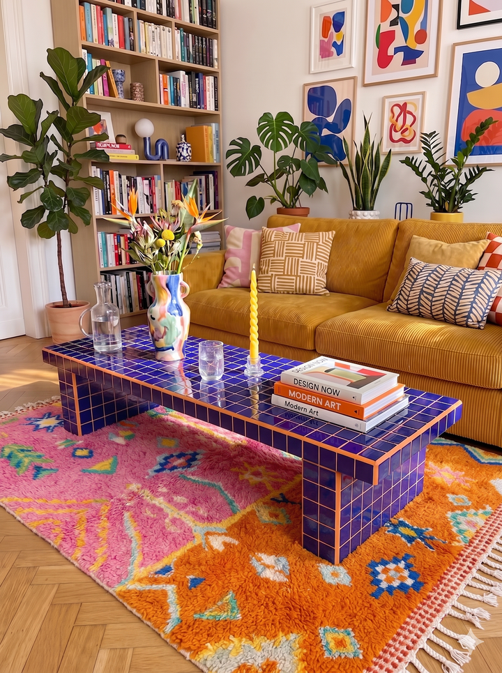 Custom Beni Ourain Rug – Tropical Bloom Vibrant Orange &amp; Pink