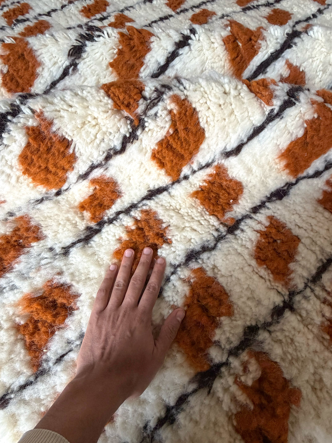 Authentic Custom Beni Ourain Rug – Shaggy Terracotta Rust &amp; Black