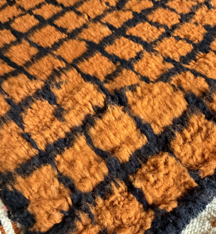 Authentic Custom Beni Ourain Rug | Burnt Orange &amp; Black Grid