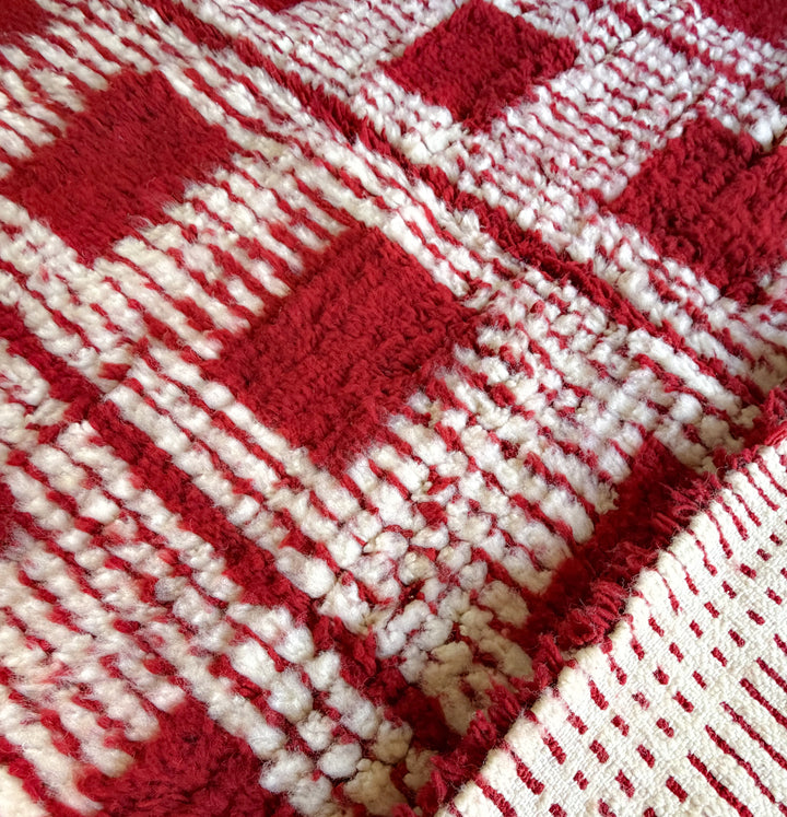 Authentic Custom Beni Ourain Rug | Bold Red &amp; Cream Checkered Grid