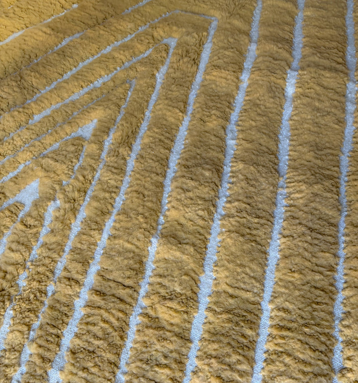 Authentic Custom Beni Ourain Rug | Carved Mustard Yellow Chevron