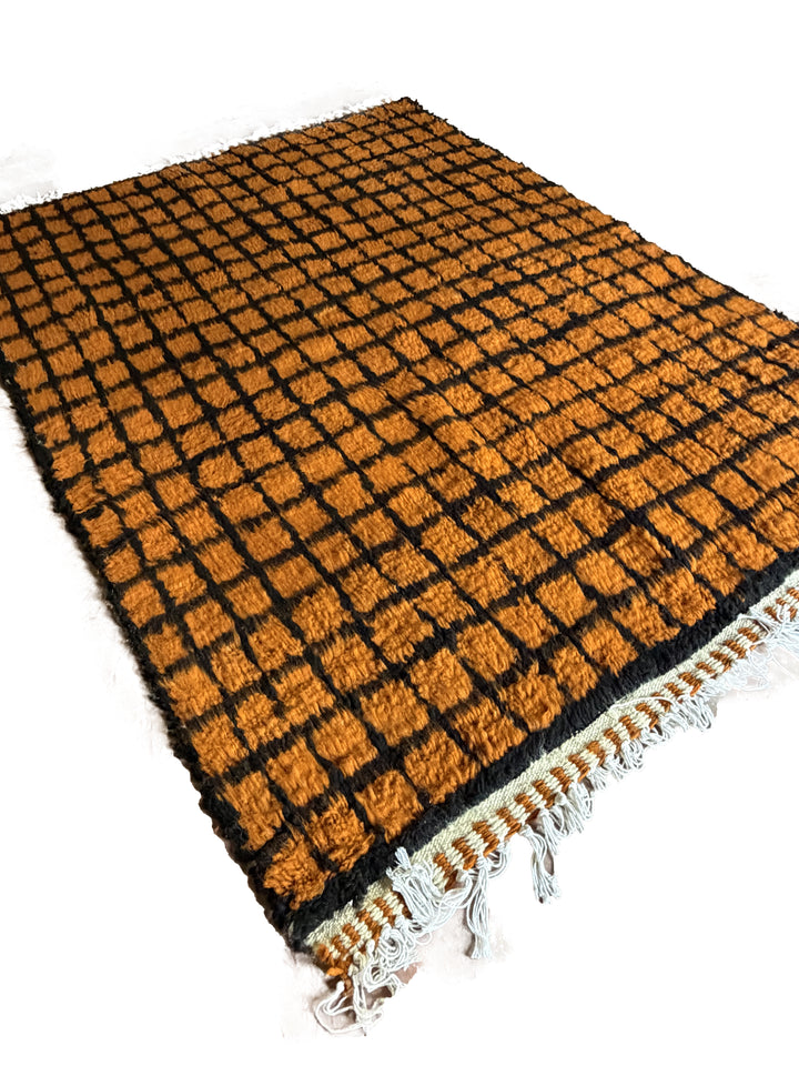 Authentic Custom Beni Ourain Rug | Burnt Orange &amp; Black Grid