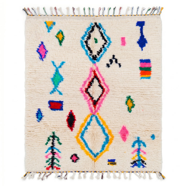 Custom Authentic Azilal Rug – Neon Diamond &amp; Abstract Motifs