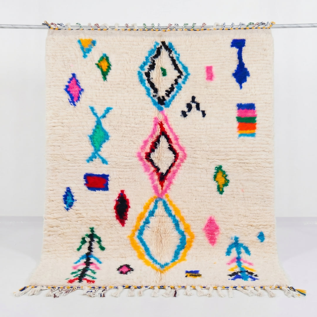 Custom Authentic Azilal Rug – Neon Diamond &amp; Abstract Motifs
