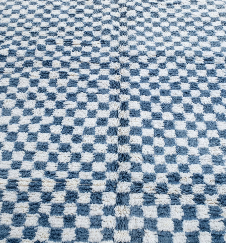 Custom Moroccan Round Rug – Pixel Blue Hand-Knotted Checkerboard