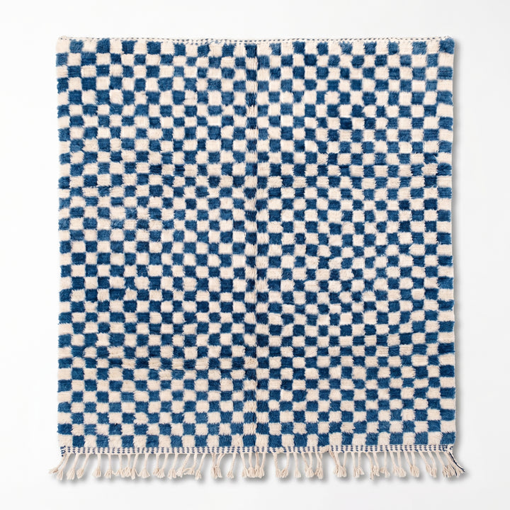 Custom Beni Ourain Rug | Pixel Blue Hand-Knotted Checkerboard